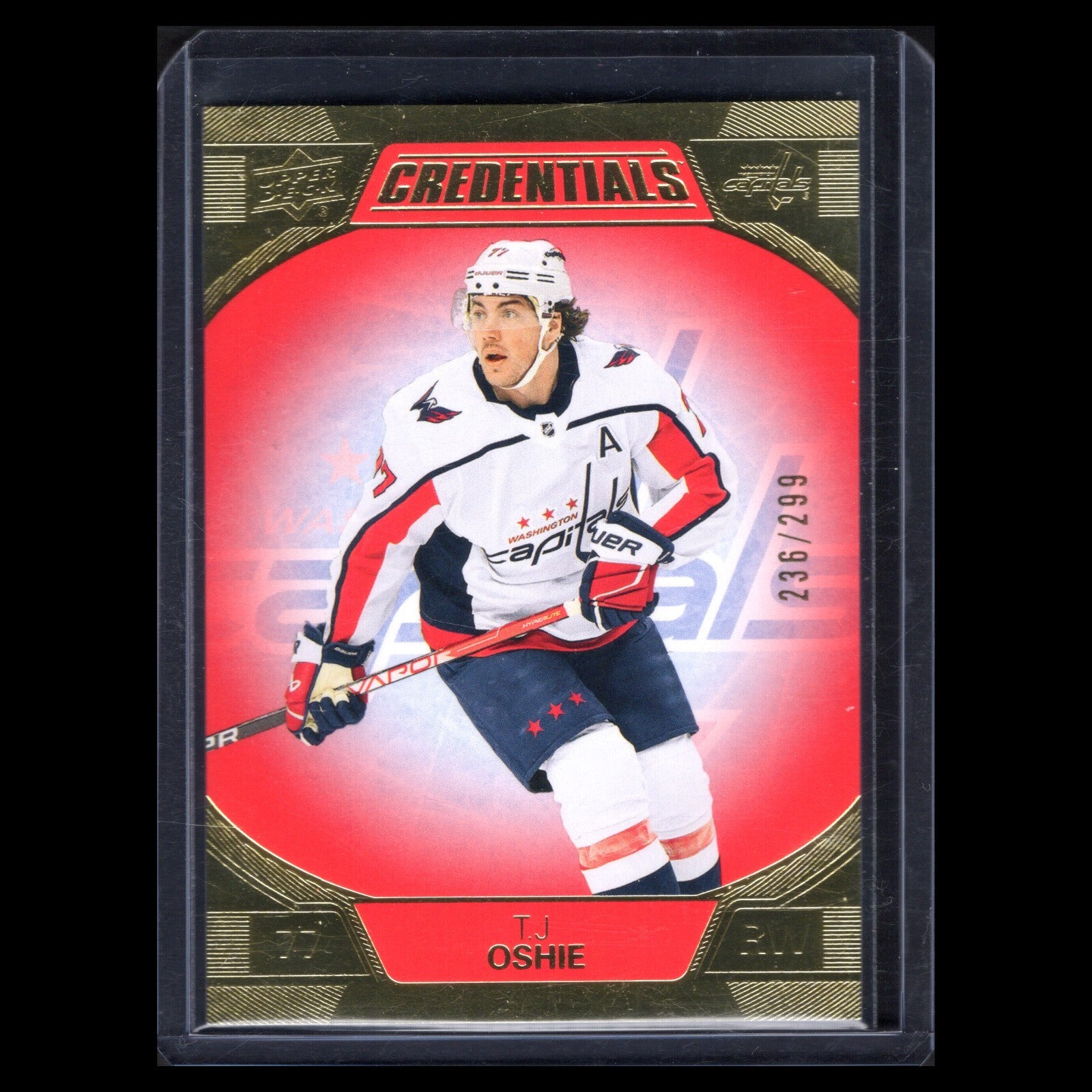 2022-23 UD Credentials T.J. OSHIE #95 Red and Gold 236/299 - Washington Capitals