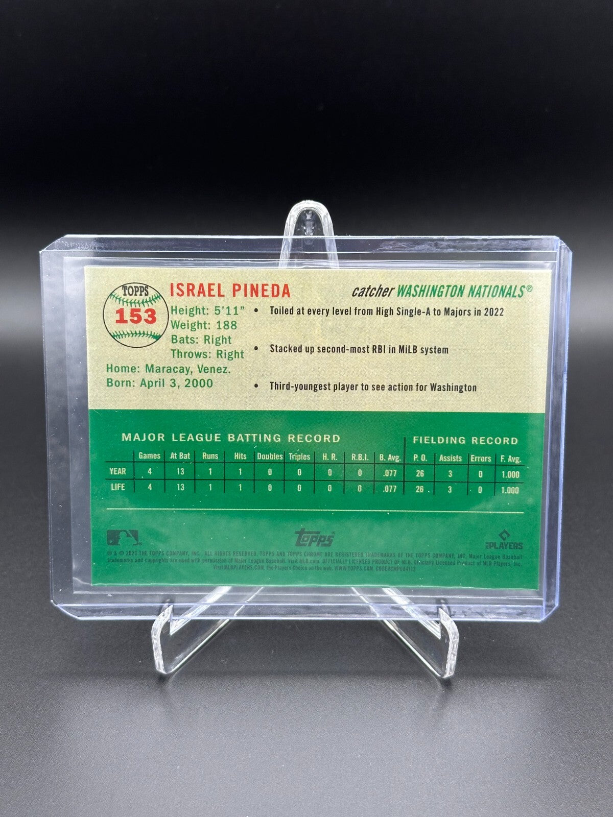 2023 Topps Chrome Platinum ISRAEL PINEDA #153 Toile White/Green Refractor RC /99