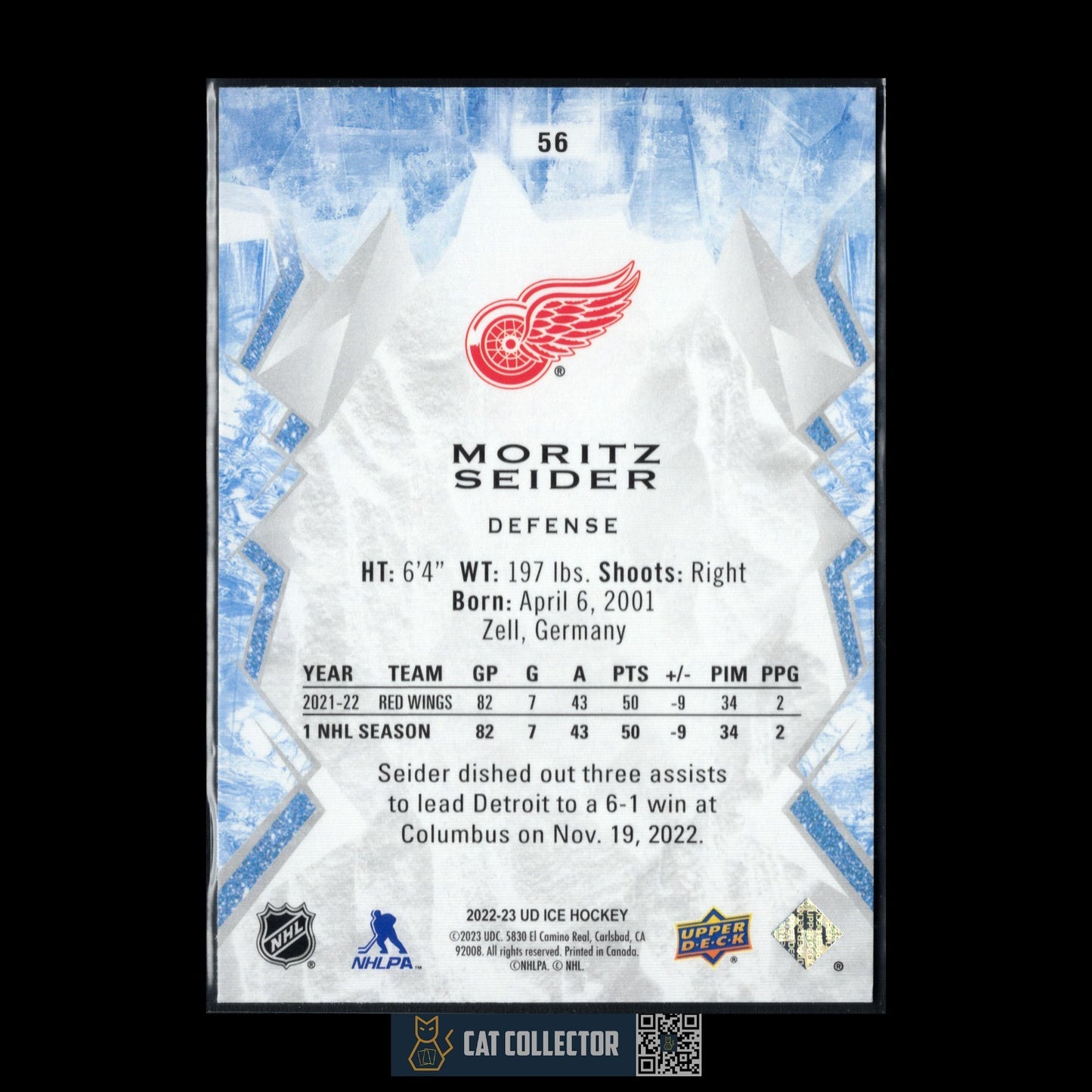 2022-23 UD Ice MORITZ SEIDER #56 Pink - Detroit Red Wings