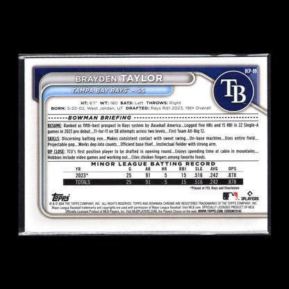 2024 Topps Chrome Bowman BRAYDEN TAYLOR #BCP-99 Prospect RC - Tampa Bay Rays