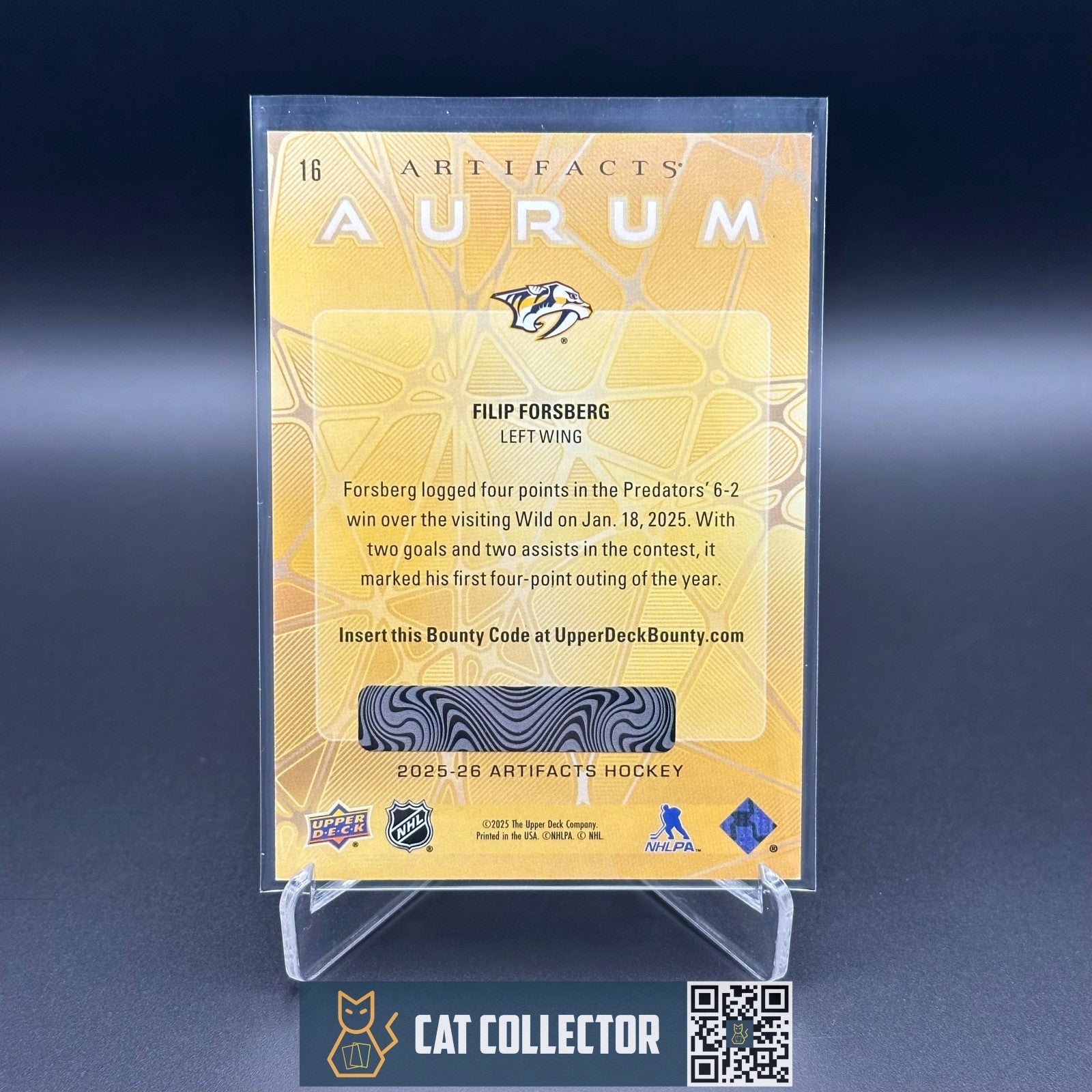 2025-26 UD Artifacts FILIP FORSBERG #16 Aurum Bounty UNSCRATCHED