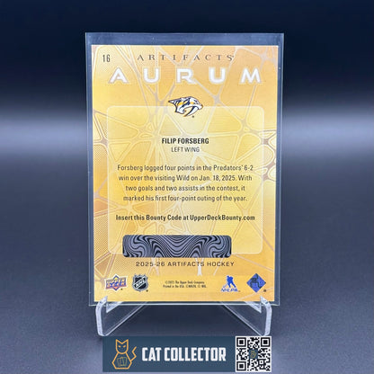 2025-26 UD Artifacts FILIP FORSBERG #16 Aurum Bounty UNSCRATCHED