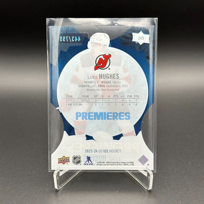 2023-24 UD Ice LUKE HUGHES #245 Ice Premieres Blue Parallel RC 443/799