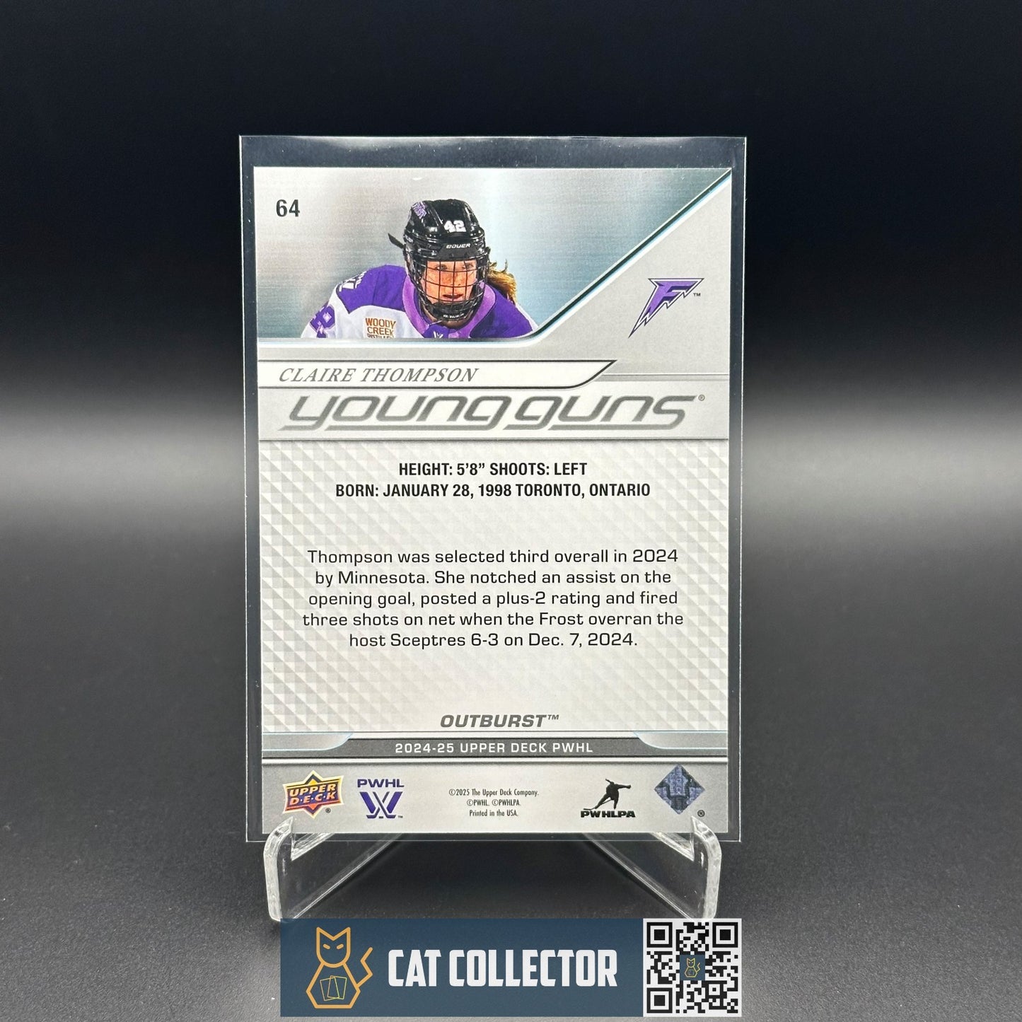 2024-25 UD PWHL CLAIRE THOMPSON #64 Young Guns Outburst Rookie RC
