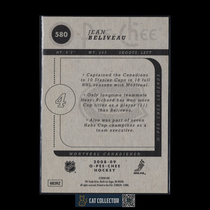 2008-09 O-Pee-Chee Hockey JEAN BELIVEAU #580 Legends