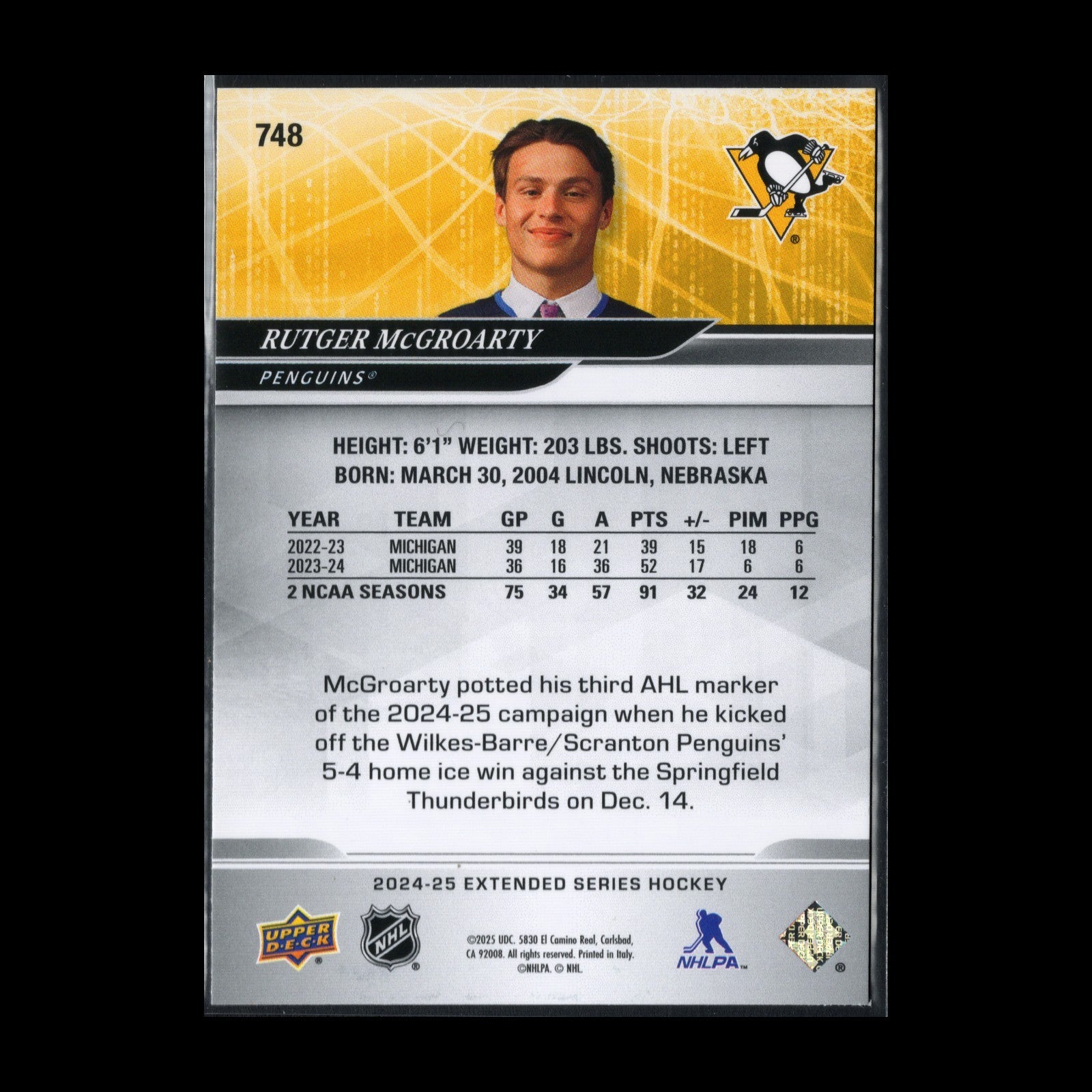 2024-25 UD Extended series RUTGER MCGROARTY #748 1st Round Draft Rookie RC