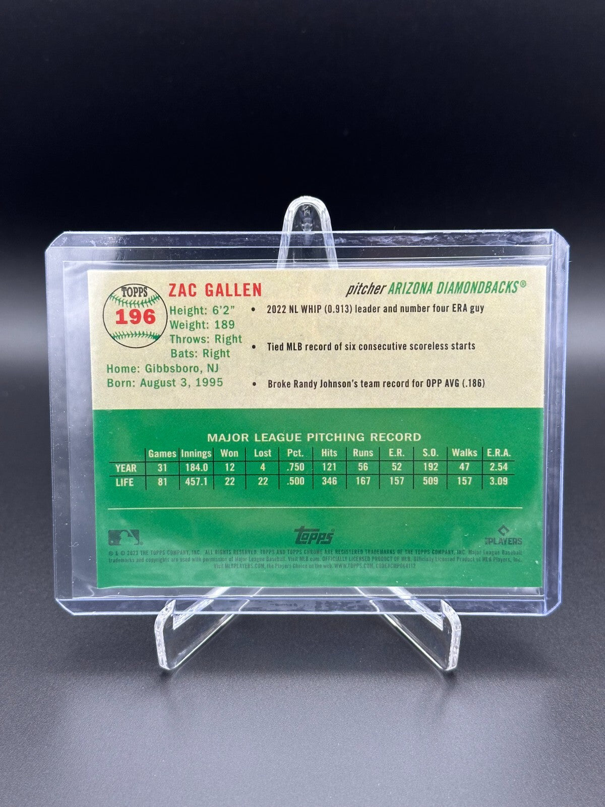 2023 Topps Chrome Platinum ZAC GALLEN #196 Toile Cream/Black Refractor /10