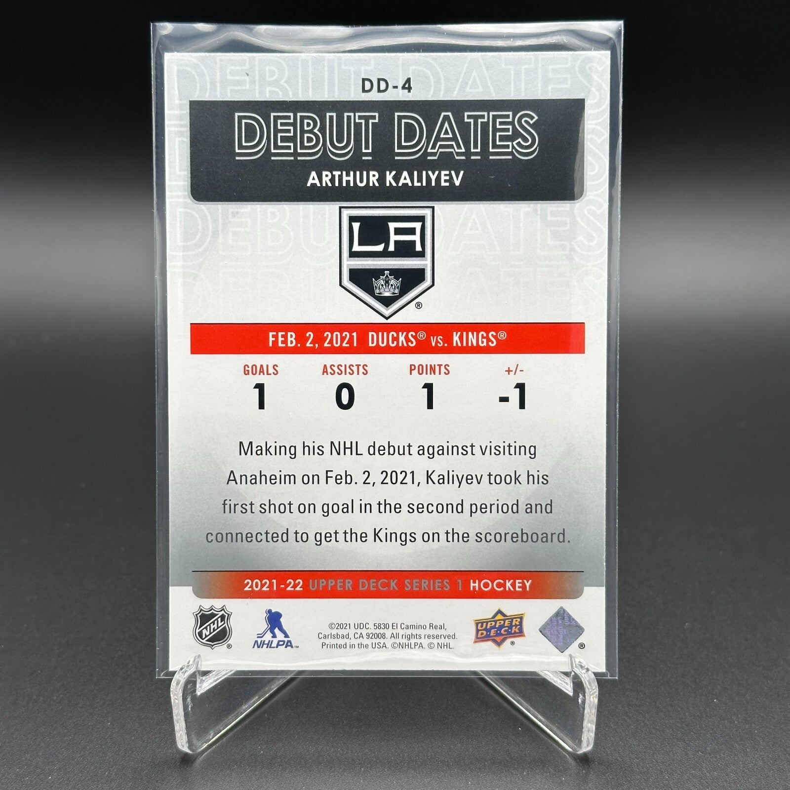 2021-22 UD Series 1 ARTHUR KALIYEV #DD-4 Debut Dates RC - Los Angeles Kings