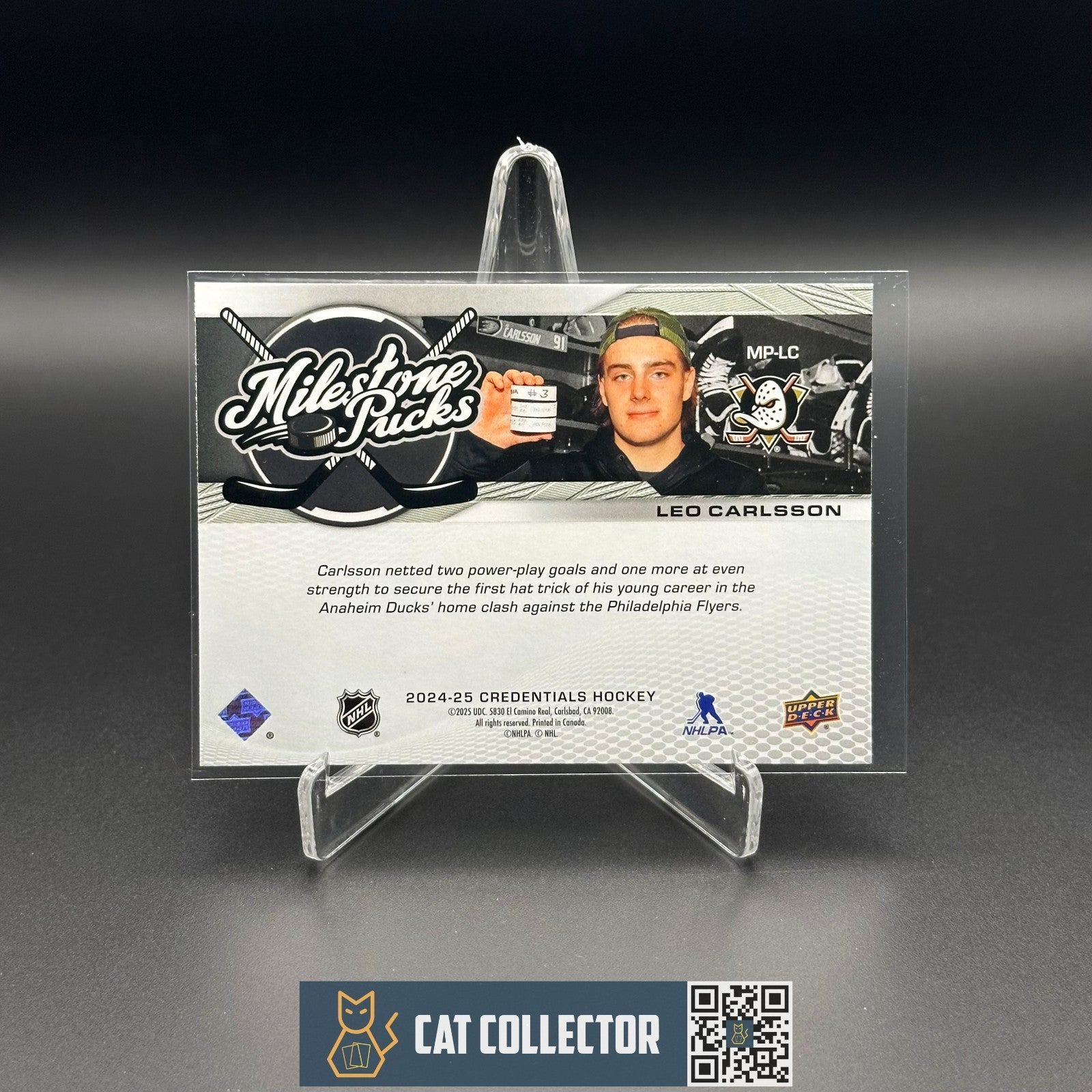 2024-25 UD Credentials LEO CARLSSON #MP-LC Milestone Pucks