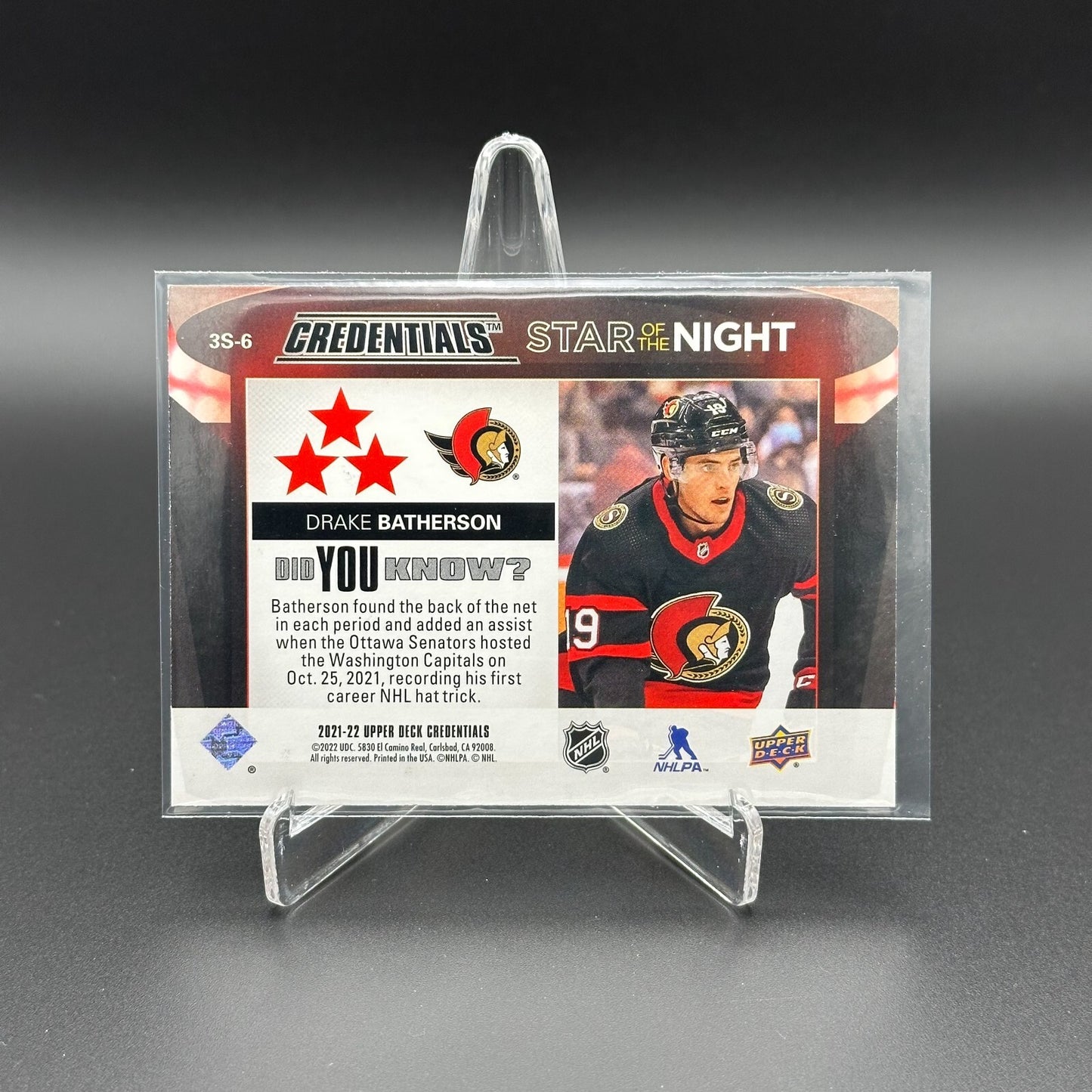 2021-22 UD Credentials DRAKE BATHERSON #3S-6 Third Star of the Night