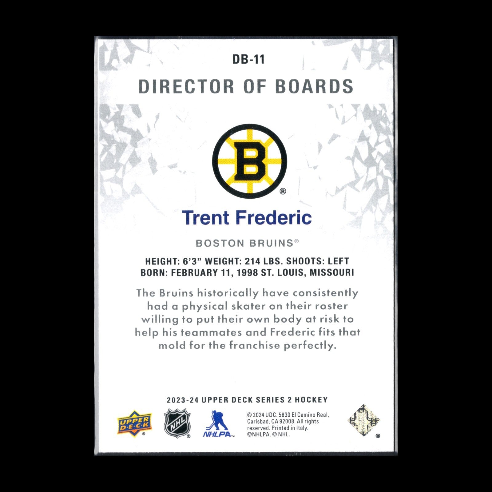 2023-24 UD Series 2 TRENT FREDERIC #DB-11 Director of boards - Boston Bruins