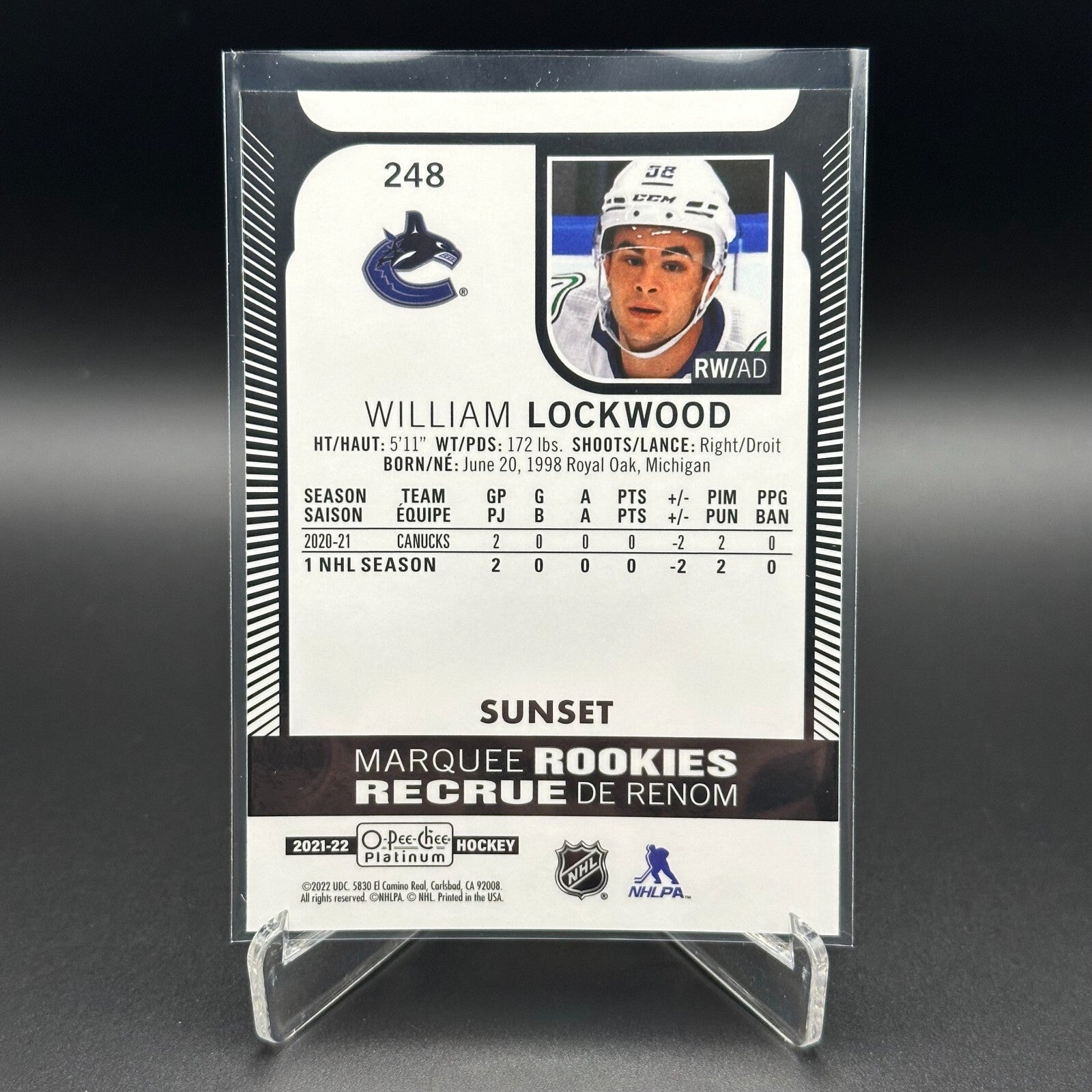 2021-22 O-Pee-Chee Platinum WILLIAM LOCKWOOD #248 Marquee Rookie Sunset RC