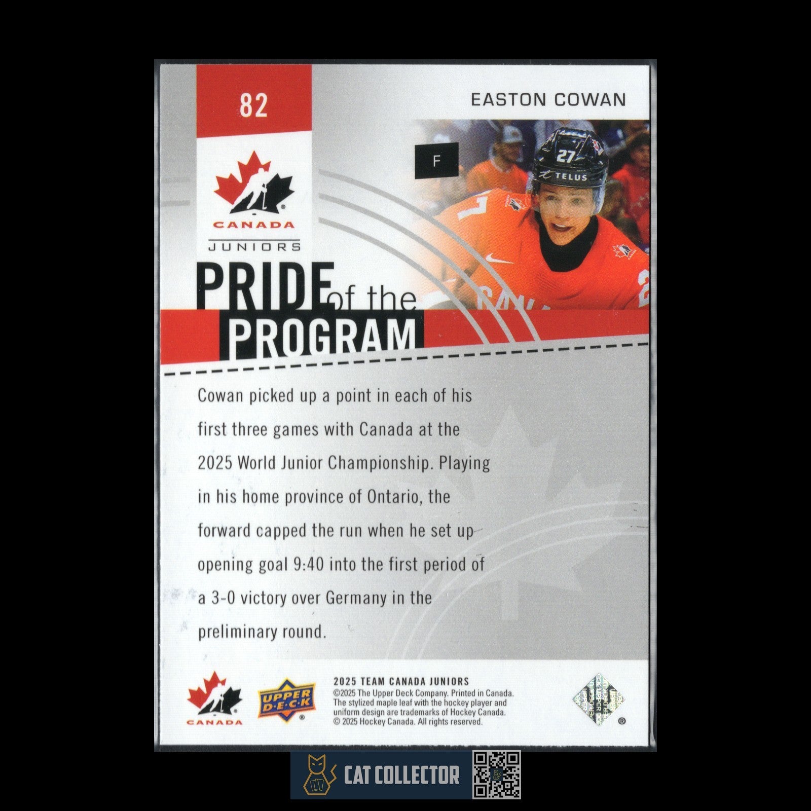 2025 Upper Deck Team Canada EASTON COWAN #61 Pride of the program