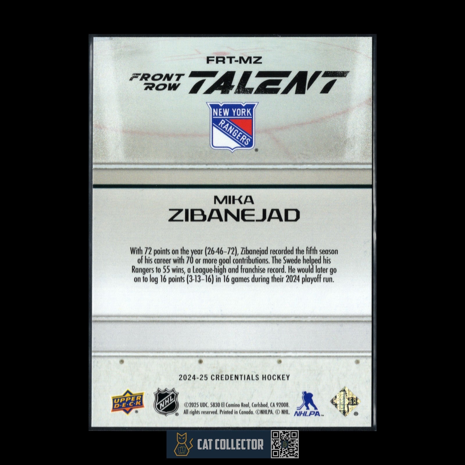 2024-25 UD Credentials MIKA ZIBANEJAD #FRT-MZ Front Row Talent