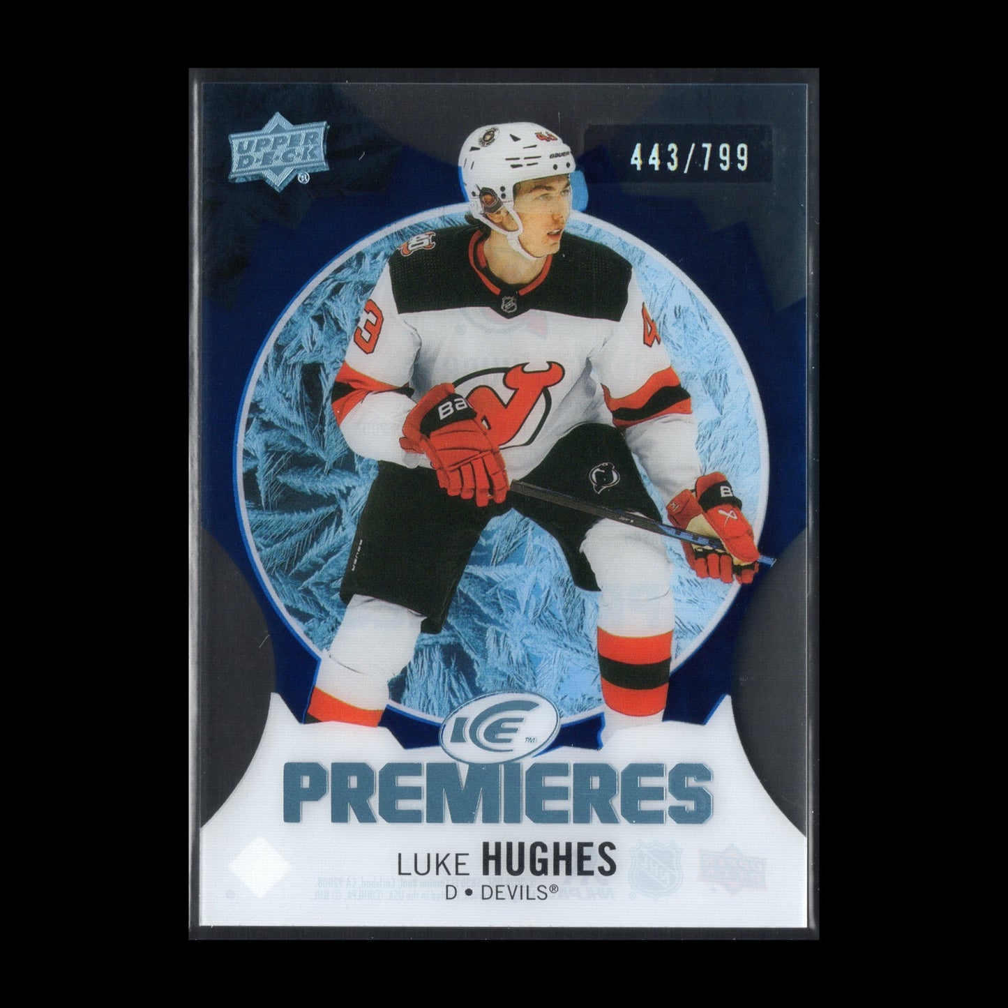 2023-24 UD Ice LUKE HUGHES #245 Ice Premieres Blue Parallel RC 443/799