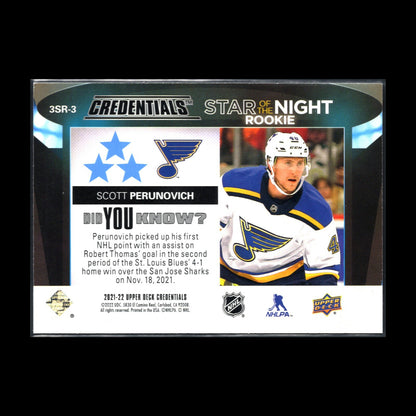 2021-22 UD Credentials SCOTT PERUNOVICH #3SR-3 Third Star of the Night RC