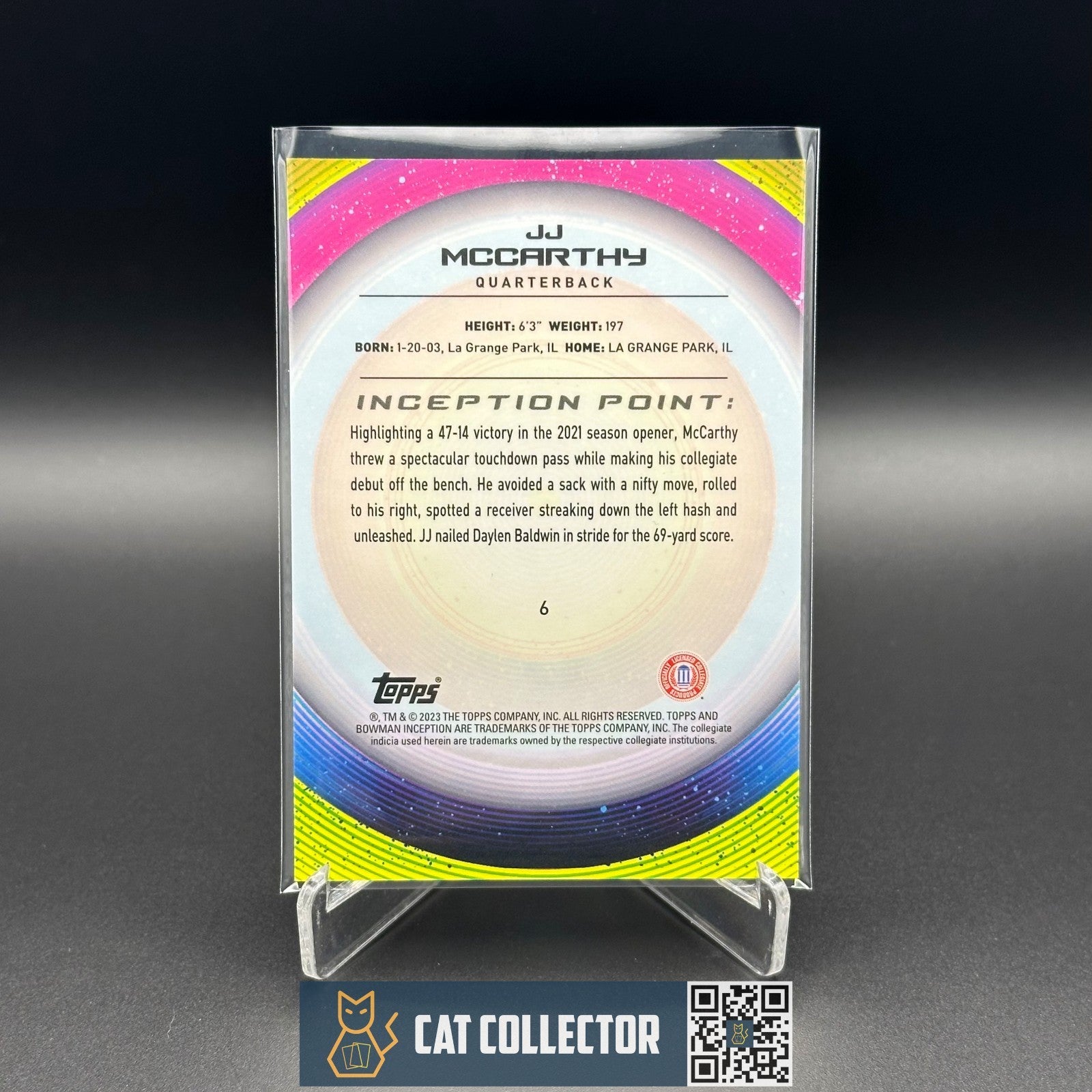 2023 Bowman Inception University JJ MCCARTHY #6 Rookie RC Blue foil /99