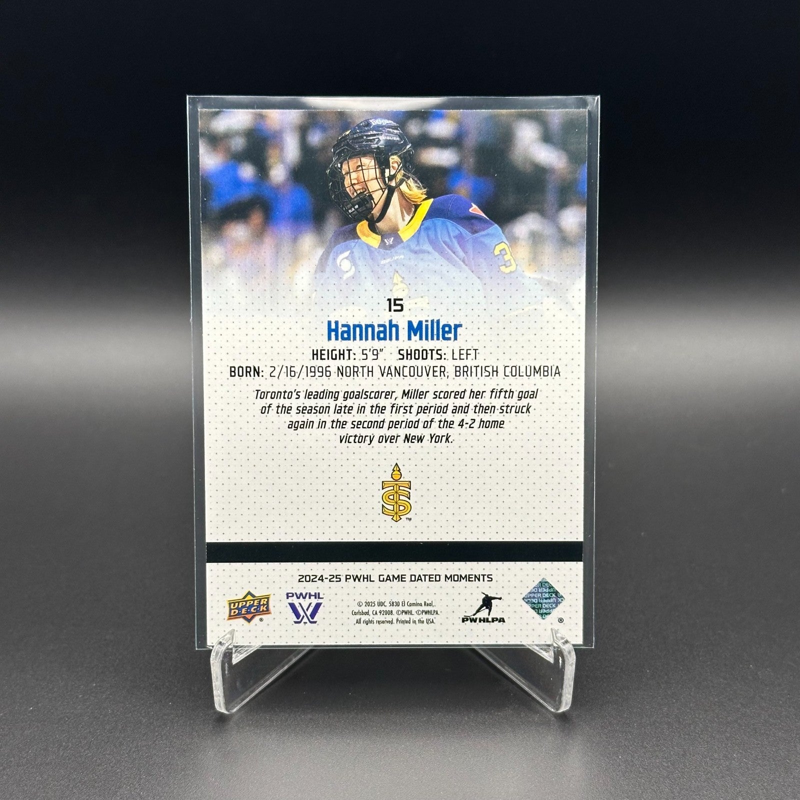 2024-25 UD PWHL Game Dated Moments HANNAH MILLER #15 ONLINE EXCUSIVE!