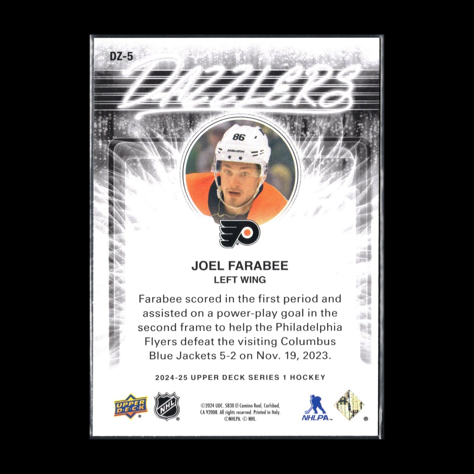 2024-25 UD Series 1 JOEL FARABEE #DZ-5 Dazzlers Green - Philadelphia Flyers