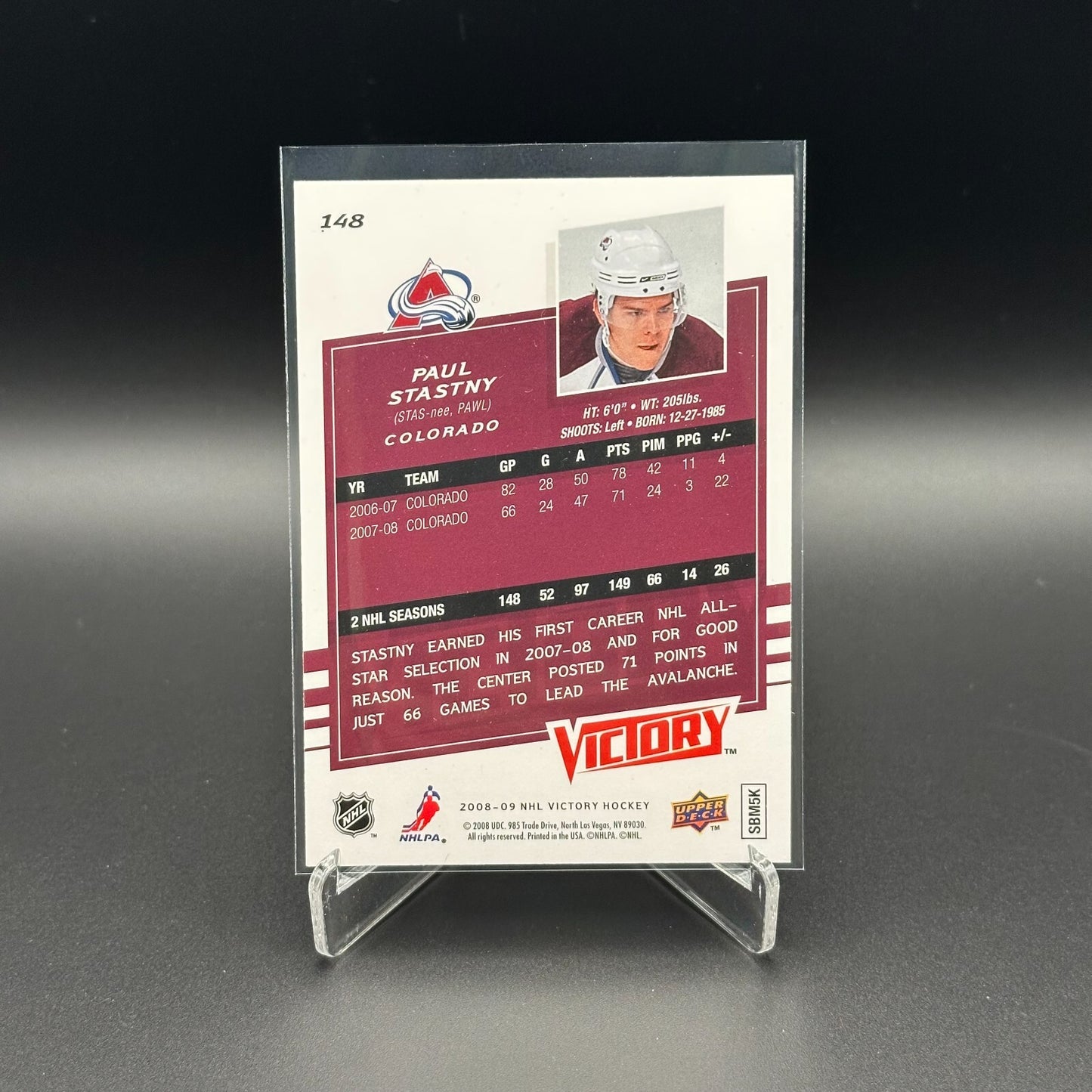 2008-09 UD Victory PAUL STASTNY #148 AUTO - Colorado Avalanche
