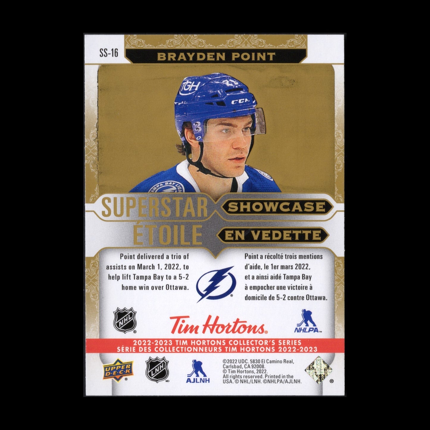 2022-23 UD Tim Hortons BRAYDEN POINT #SS-16 Superstar Showcase