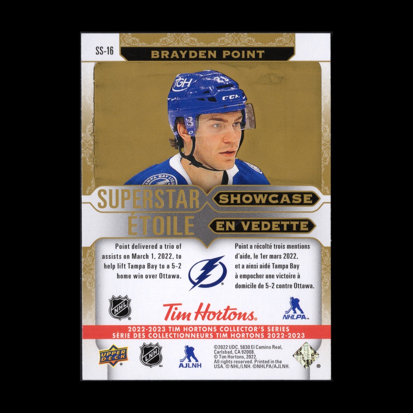 2022-23 UD Tim Hortons BRAYDEN POINT #SS-16 Superstar Showcase