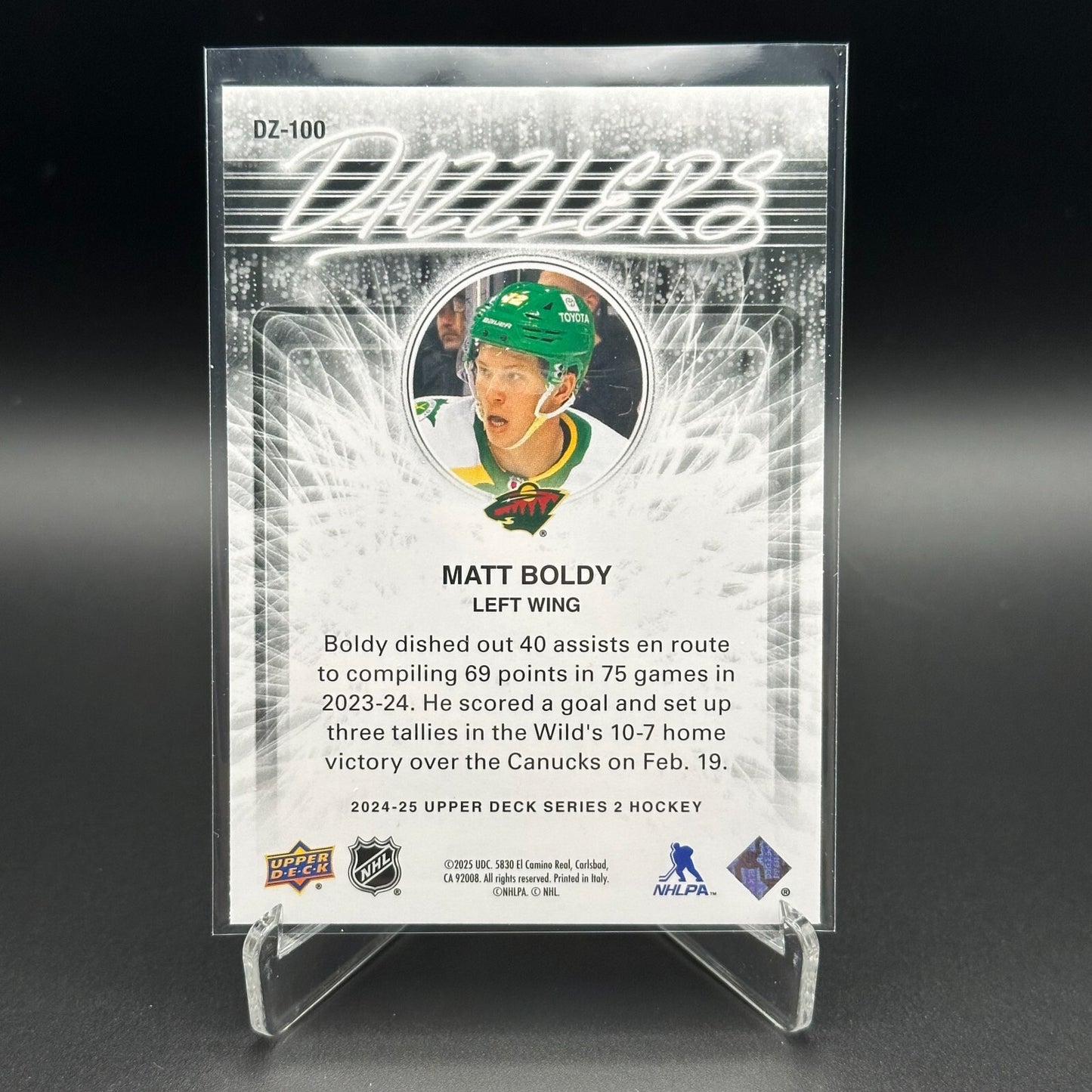 2024-25 UD Series 2 MATT BOLDY #DZ-100 Dazzlers Blue - Minnesota Wild