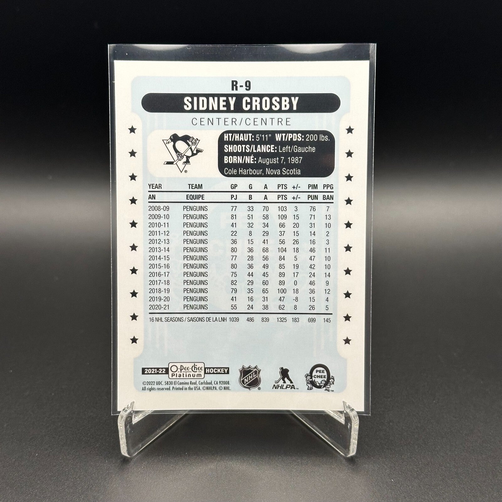 2021-22 O-Pee-Chee Platinum SIDNEY CROSBY #R-9 Retro - Pittsburgh Penguins