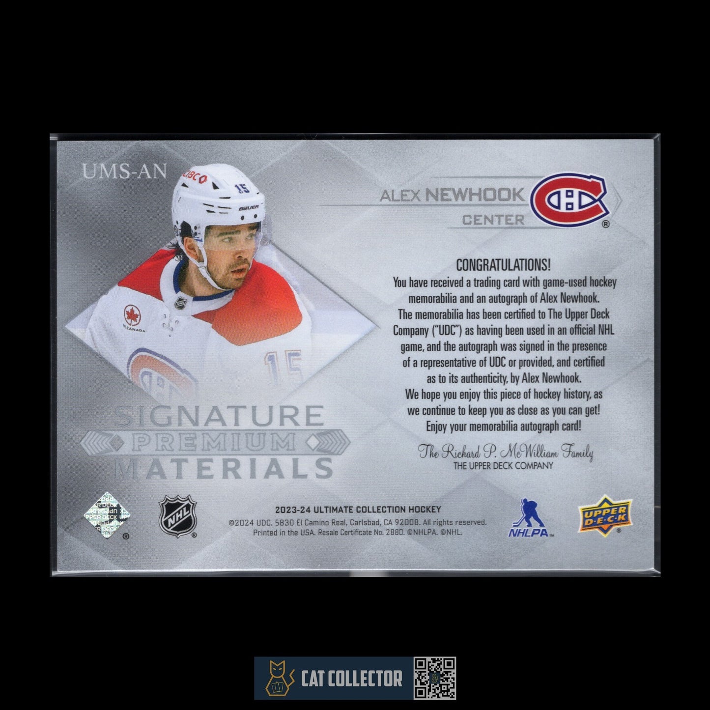 2023-24 Ultimate Collection ALEX NEWHOOK #UMS-AN Signature Premium Materials /99
