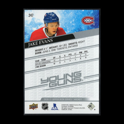 2020-21 Upper Deck Series 1 JAKE EVANS #247 Young guns RC Montreal Canadiens