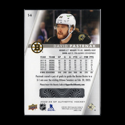 2022-23 UD SP Authentic DAVID PASTRNAK #S-6 Spectrum FX Bounty Unscratched