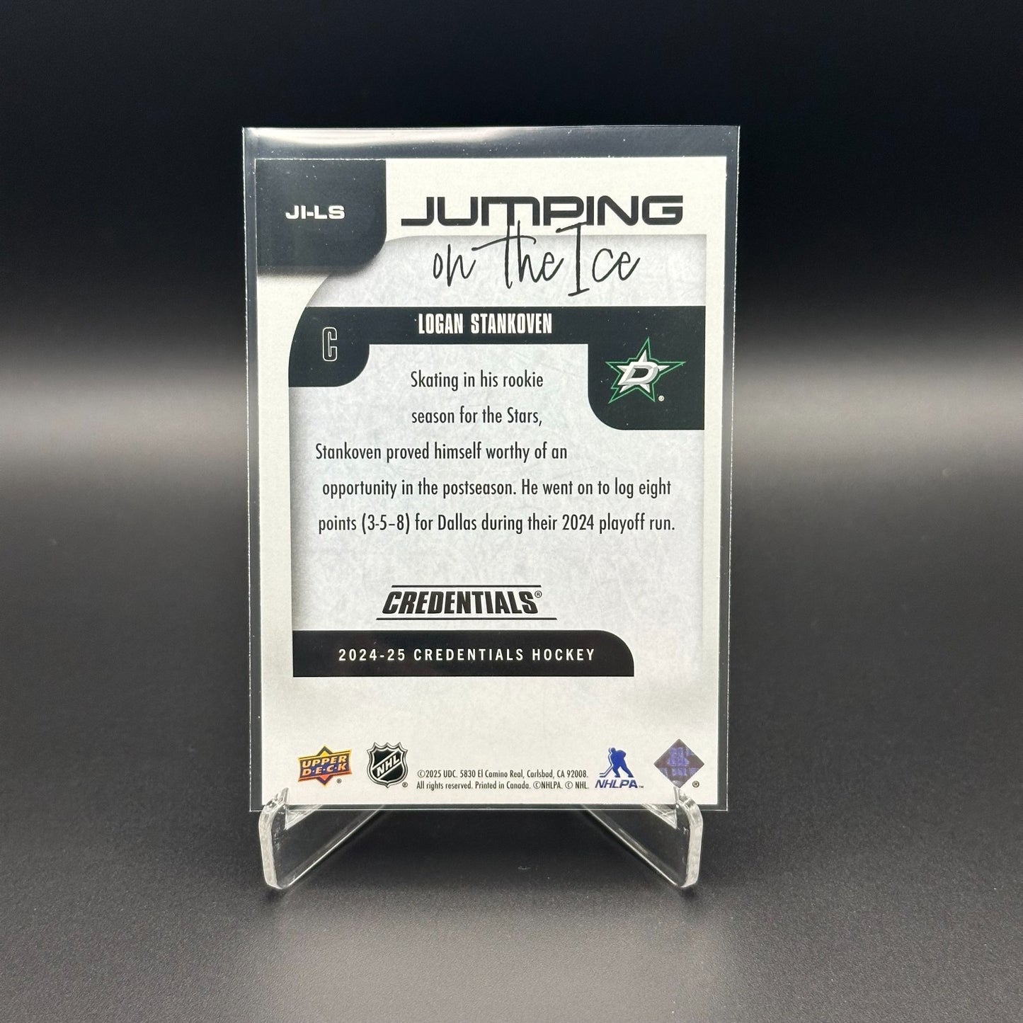 2024-25 UD Credentials LOGAN STANKOVEN #JI-LS Jumping on the ice Rookie RC