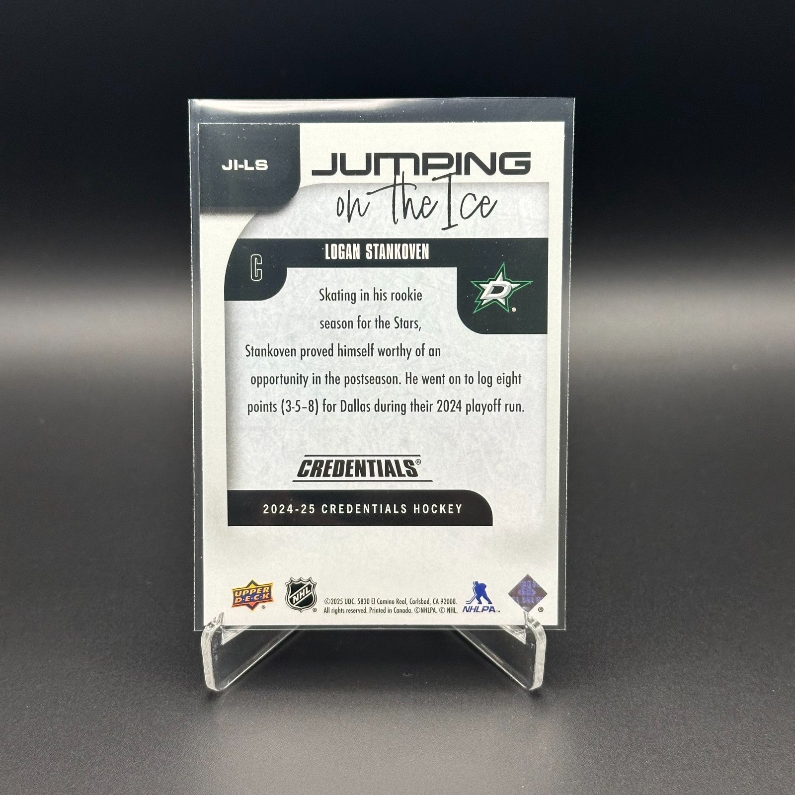 2024-25 UD Credentials LOGAN STANKOVEN #JI-LS Jumping on the ice Rookie RC