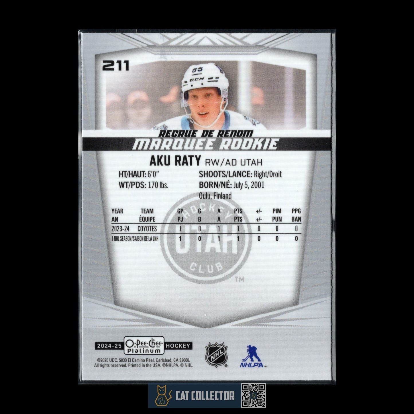 2024-25 O-Pee-Chee Platinum AKU RATY #211 Marquee Rookie RC