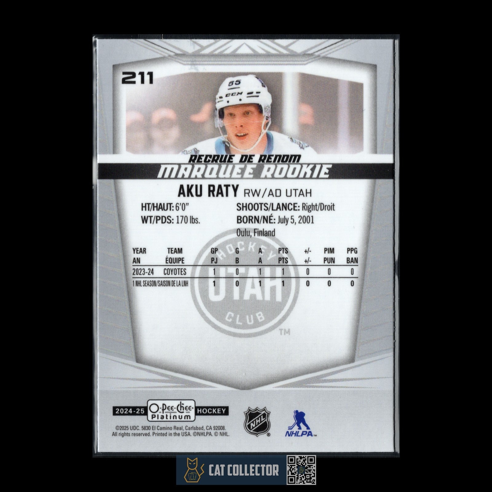 2024-25 O-Pee-Chee Platinum AKU RATY #211 Marquee Rookie RC