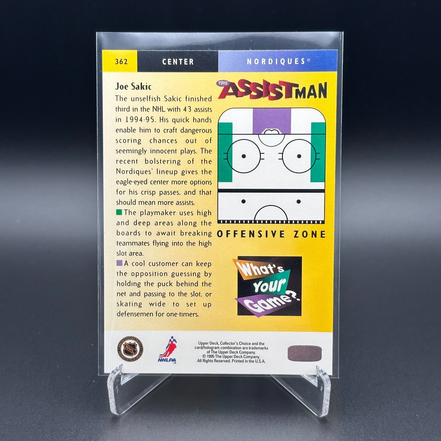 1995-96 UD Collector's Choice JOE SAKIC #362 Players Club - Quebec Nordiques