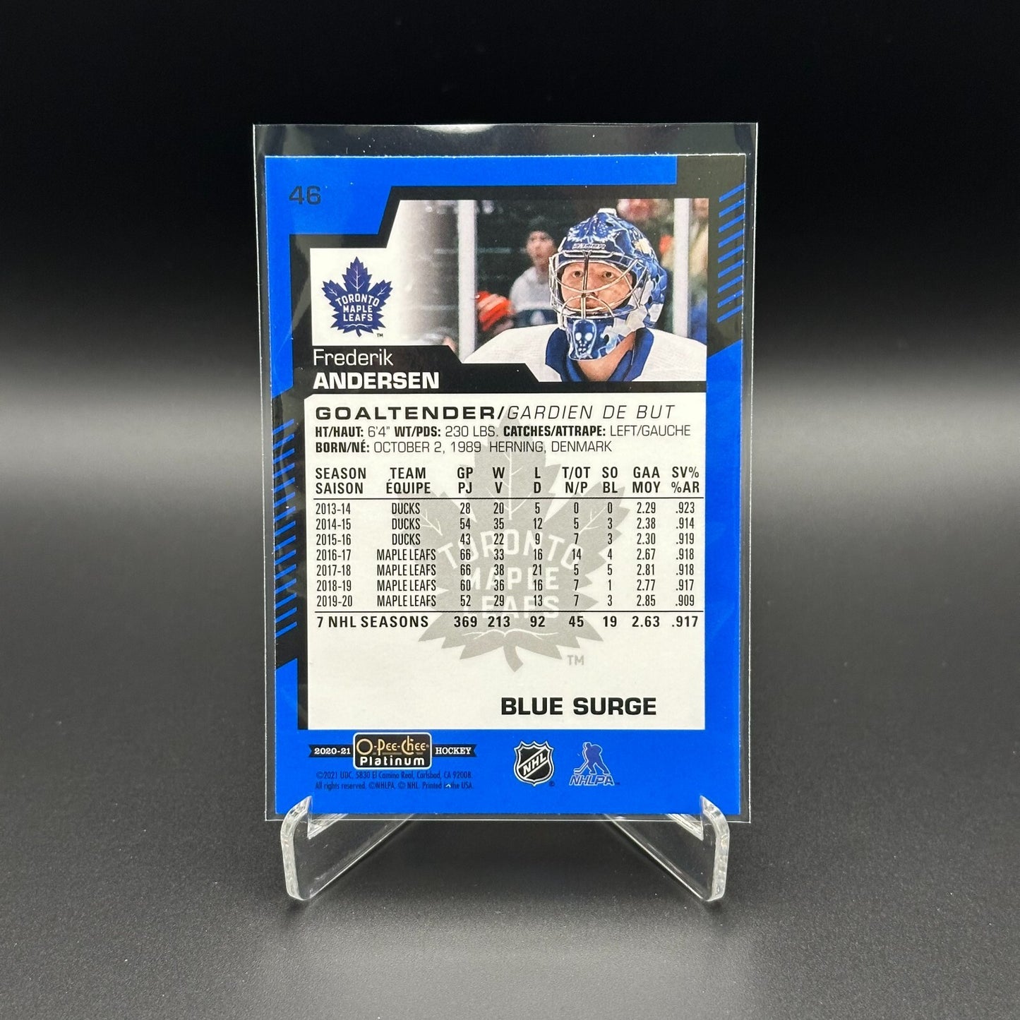 2020-21 O-Pee-Chee Platinum FREDERIK ANDERSON #46 Blue Surge Toronto Maple Leafs