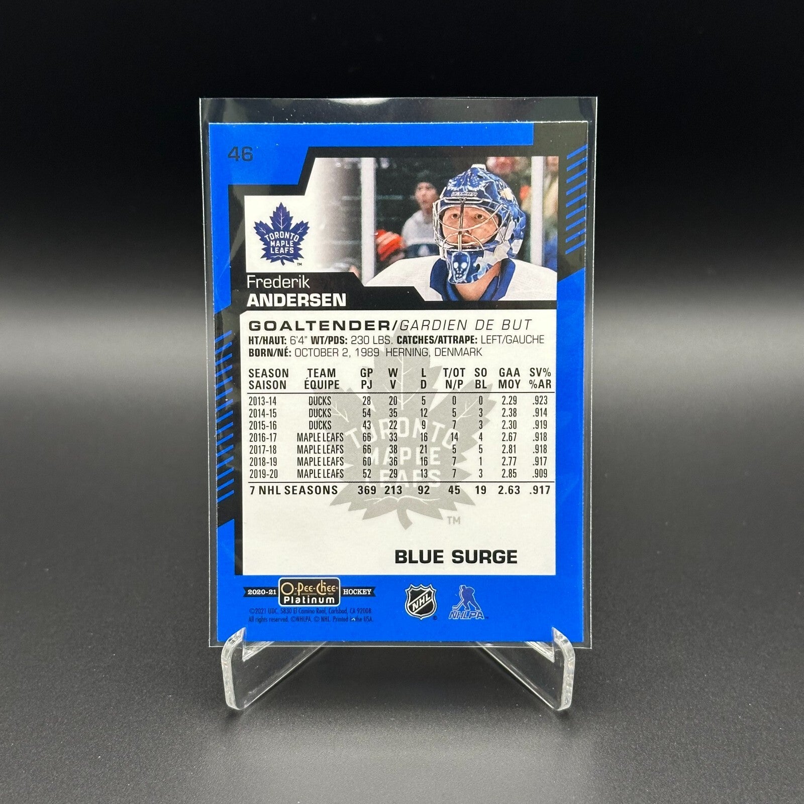 2020-21 O-Pee-Chee Platinum FREDERIK ANDERSON #46 Blue Surge Toronto Maple Leafs