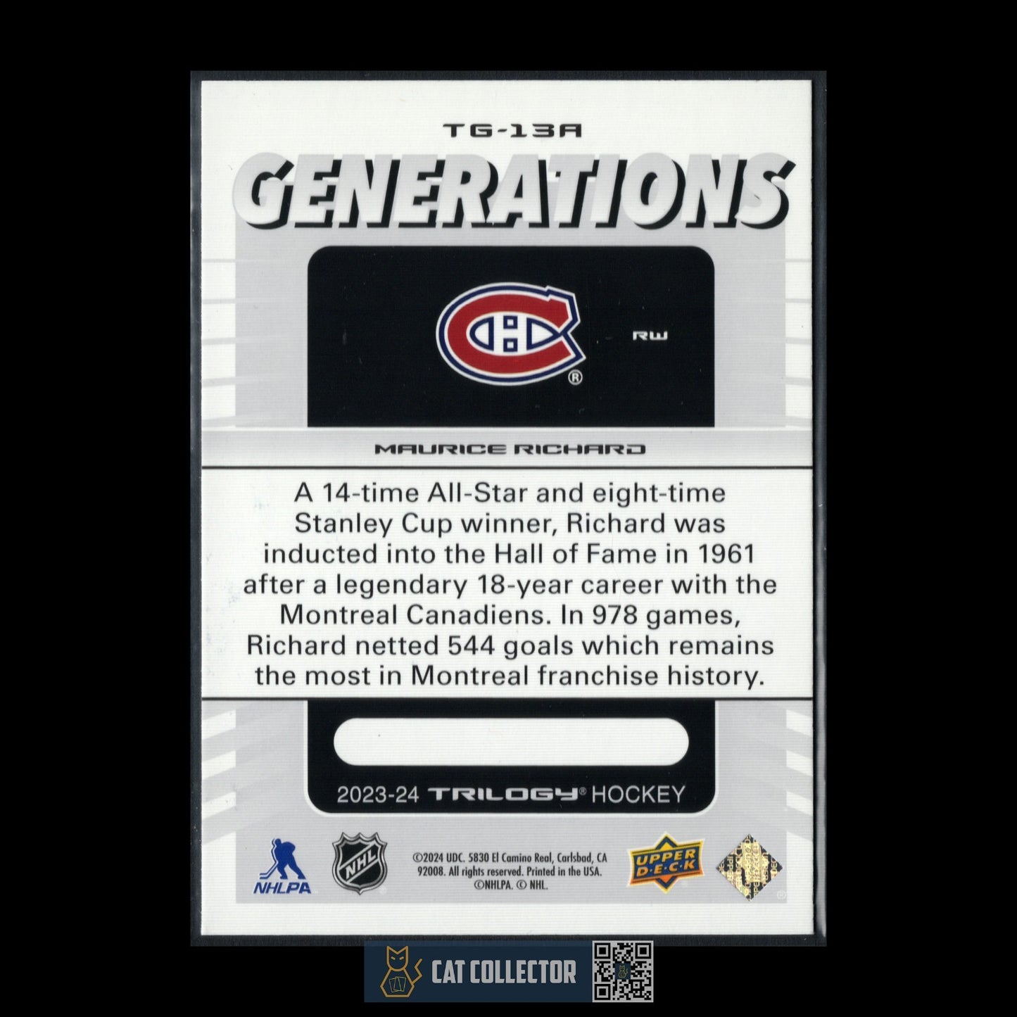 2023-24 UD Trilogy MAURICE RICHARD #TG-13A Generations - Montreal Canadiens