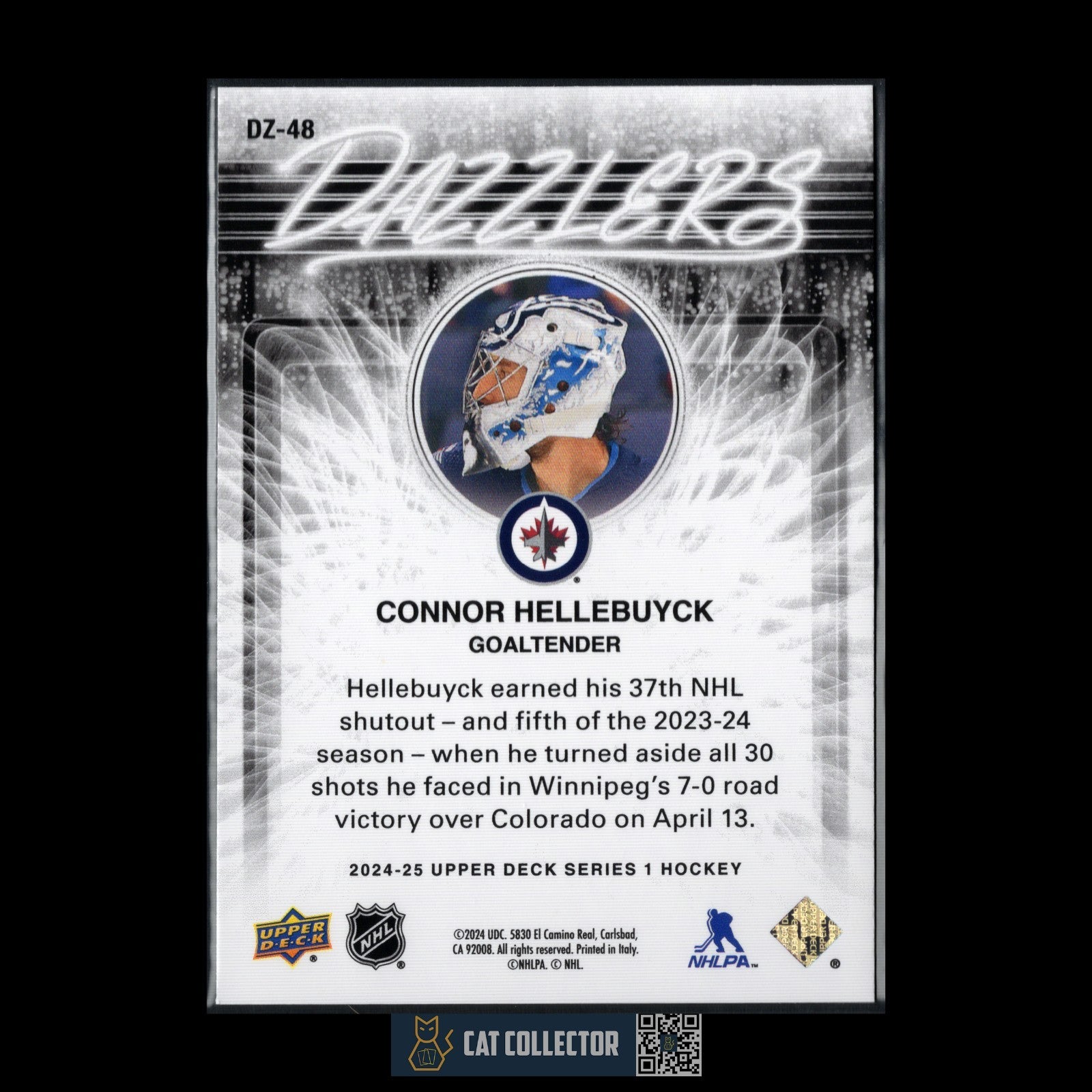 2024-25 UD Series 1 CONNOR HELLEBUYCK #DZ-48 Dazzlers Orange - Winnipeg Jets