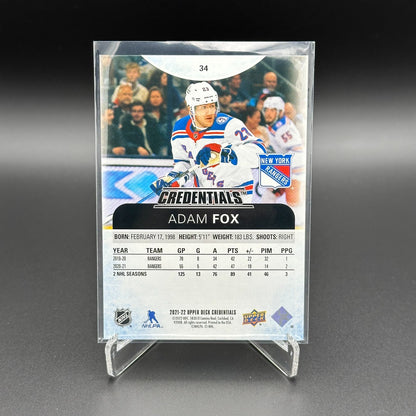 2021-22 UD Credentials ADAM FOX #34 Purple parallel 4/10 - New York Rangers