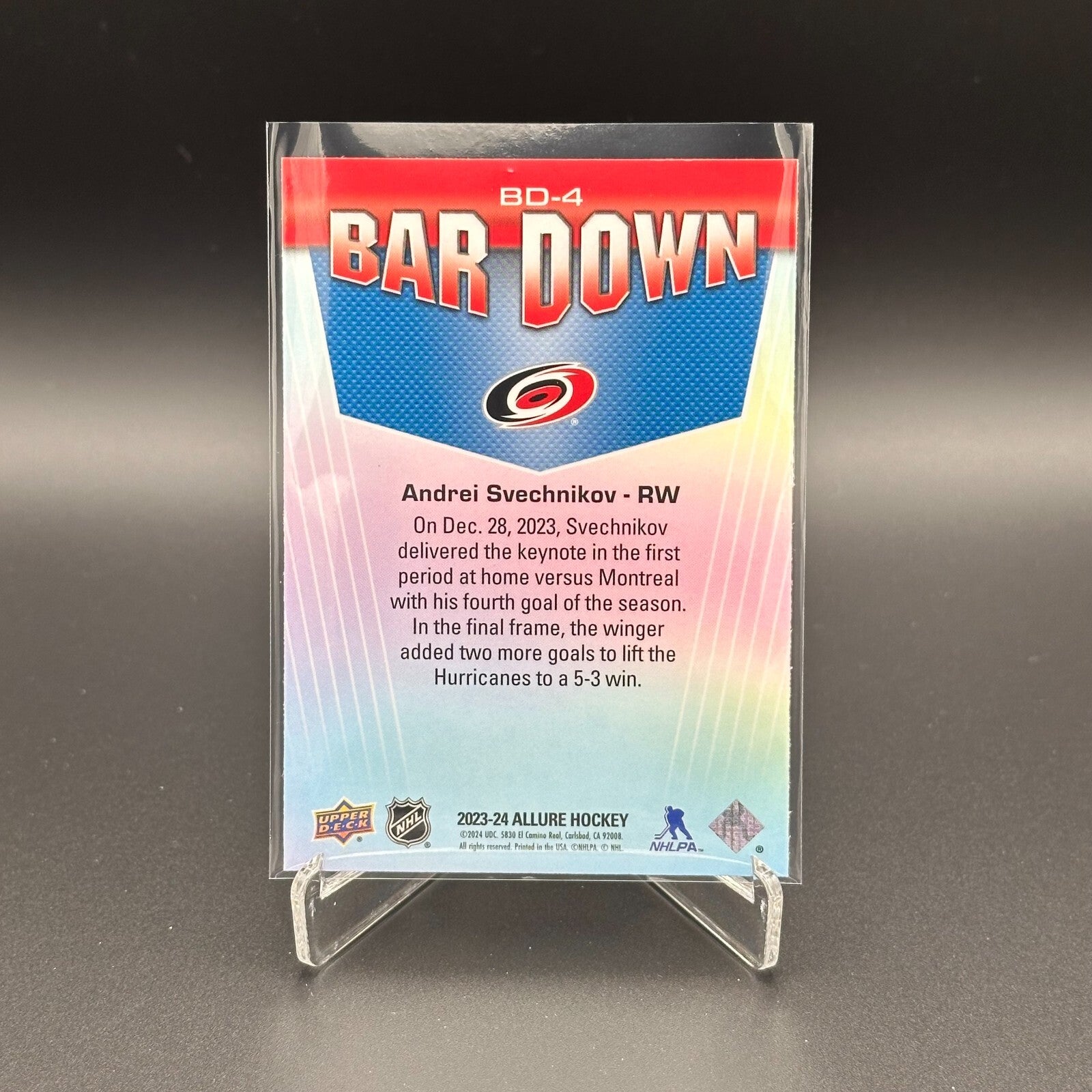 2023-24 UD Allure ANDREI SVECHNIKOV #BD-4 Bar Down - Carolina Hurricanes