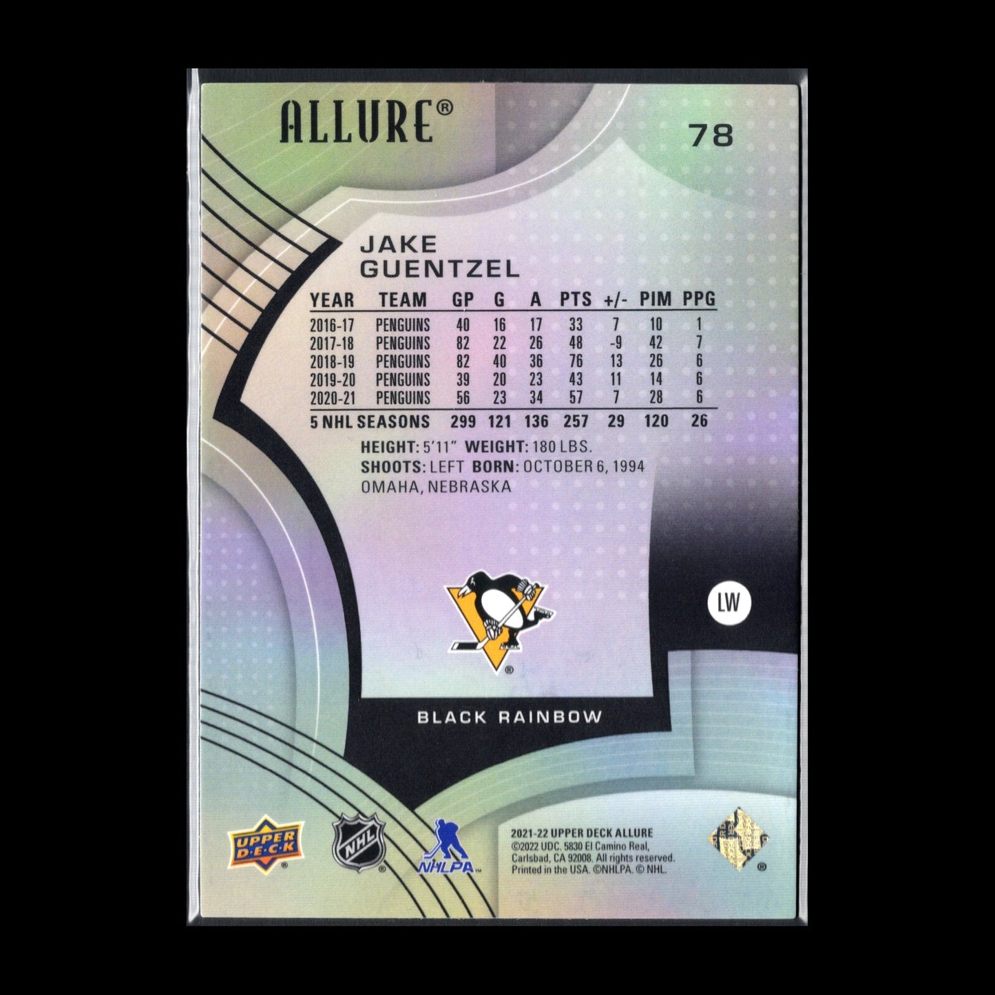 2021-22 UD Allure JAKE GUENTZEL #78 Black Rainbow - Pittsburgh Penguins
