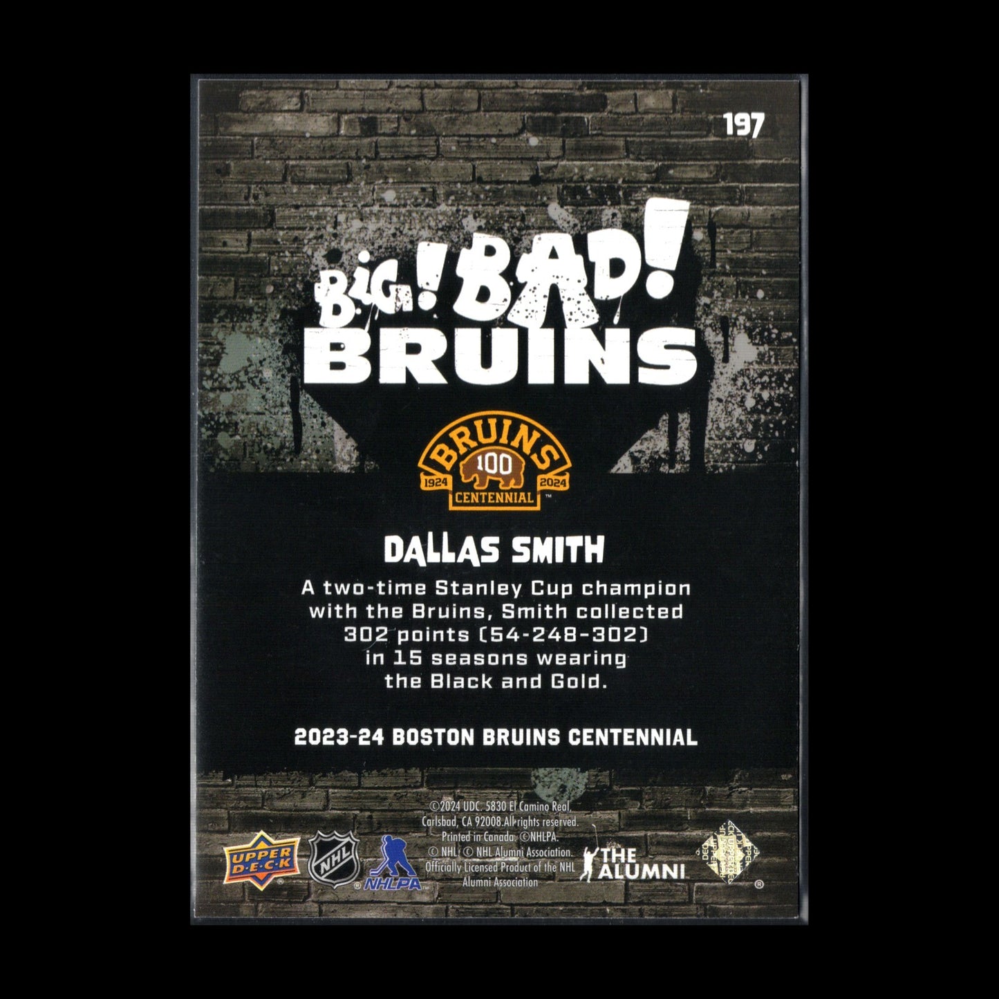2023-24 UD Boston Bruins Centennial DALLAS SMITH #197 Big Bad Bruins