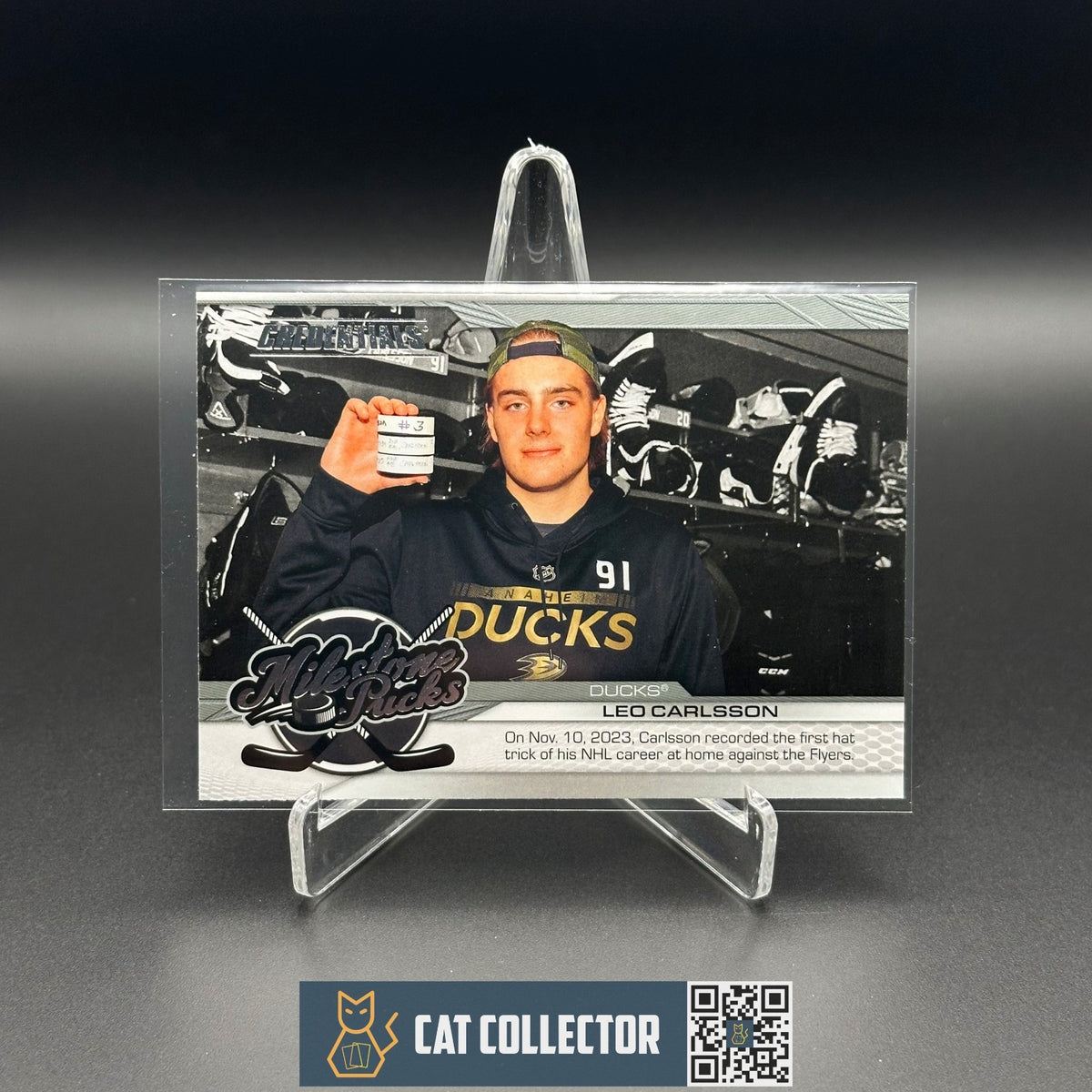 Milestone Puck 2024-25 UD Credentials LEO CARLSSON #MP-LC Milestone Pucks – Cat Collector