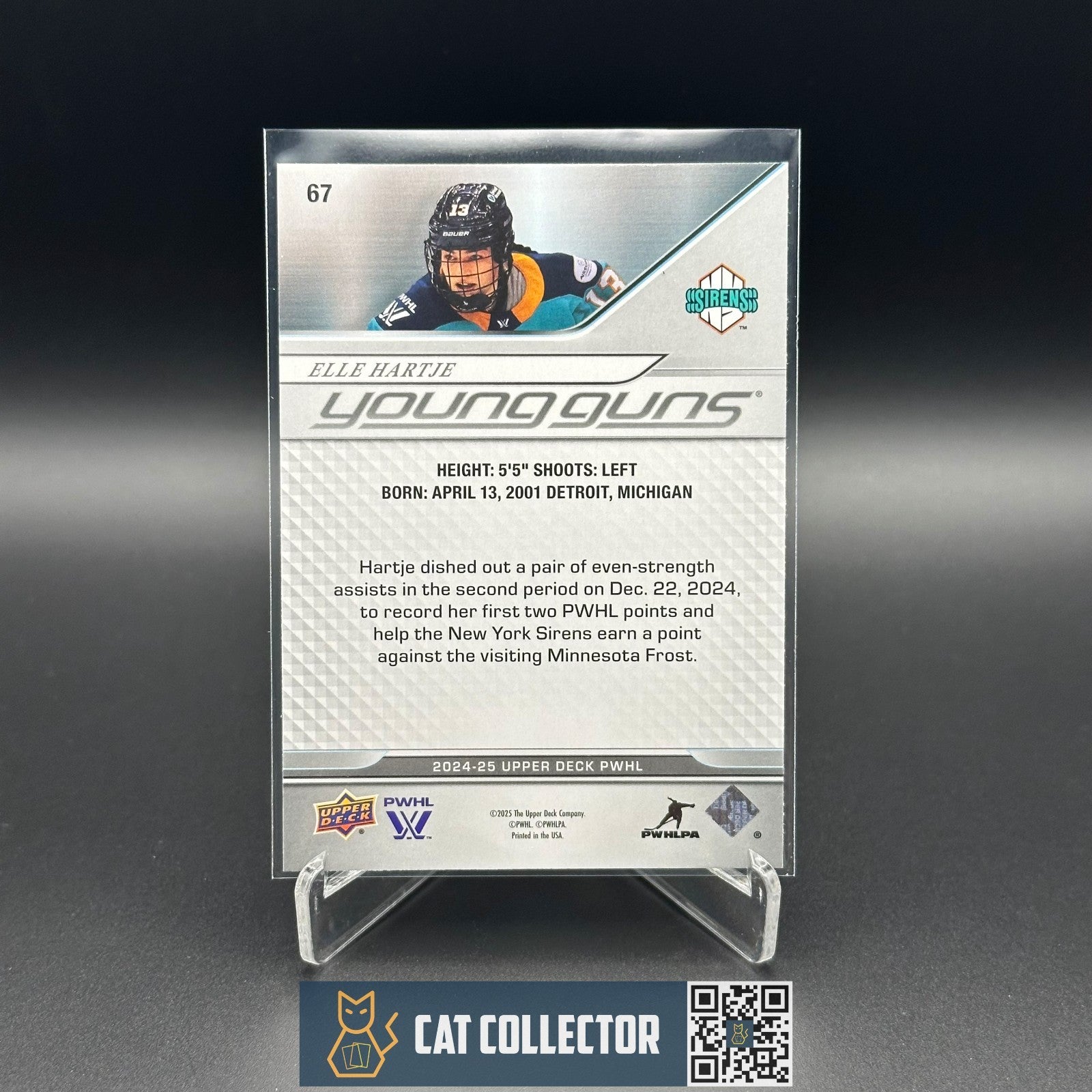 2024-25 UD PWHL ELLE HARTJE #67 Young Guns Rookie - New York Sirens