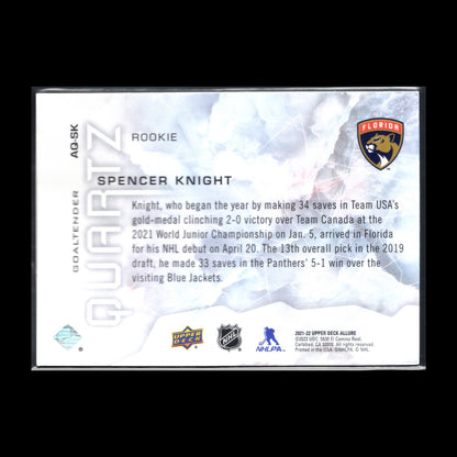2021-22 UD Allure SPENCER KNIGHT #AQ-SK Quartz Rookie RC - Florida Panthers
