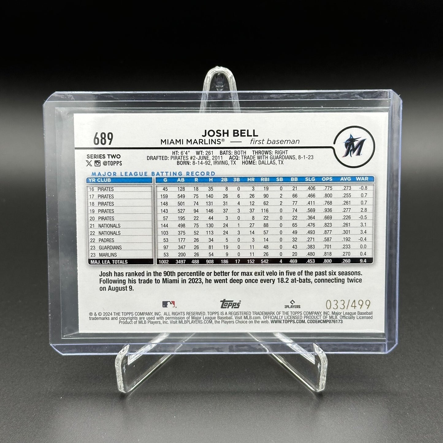 2024 Topps Series 2 JOSH BELL #689 Green foil /499 - Miami Marlins