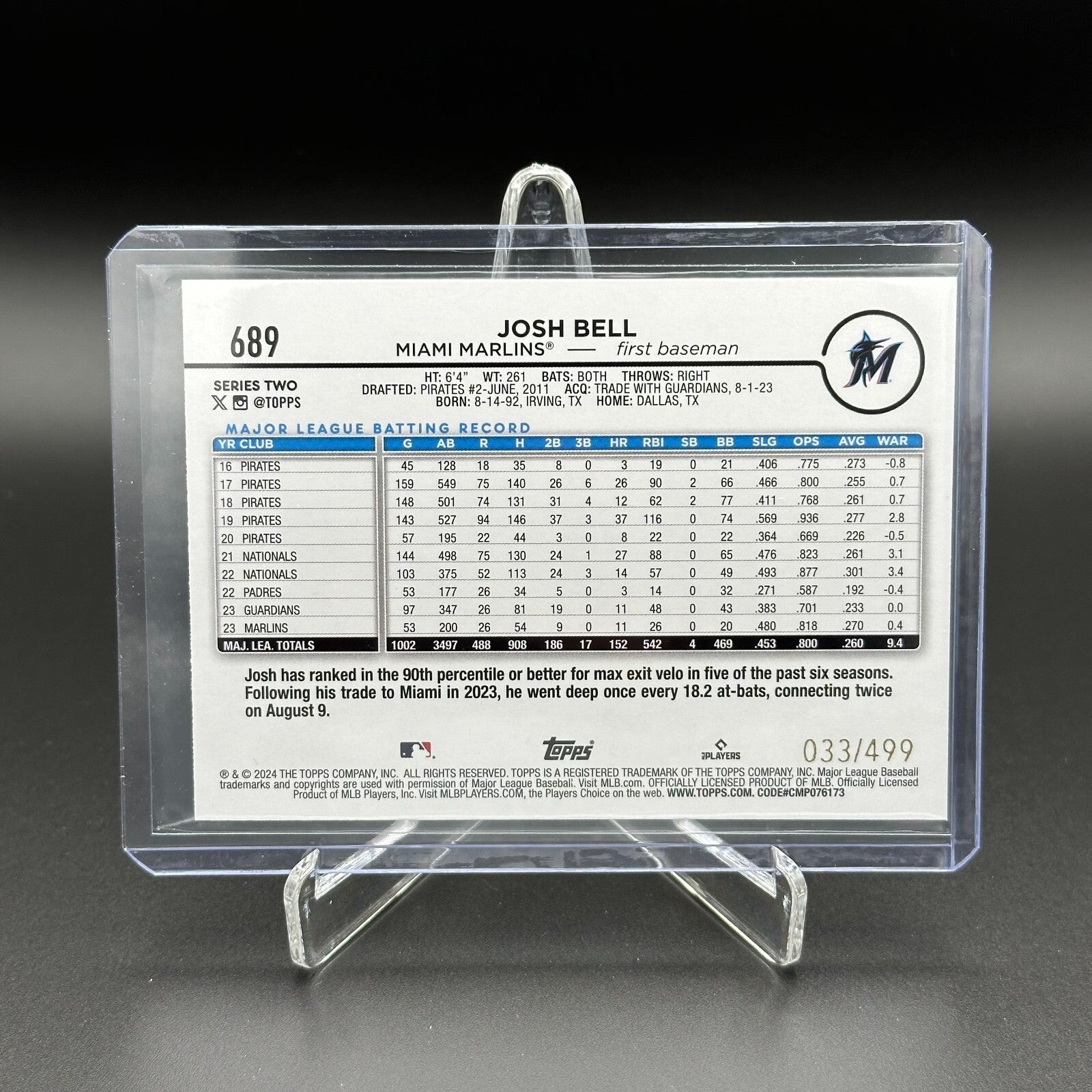 2024 Topps Series 2 JOSH BELL #689 Green foil /499 - Miami Marlins