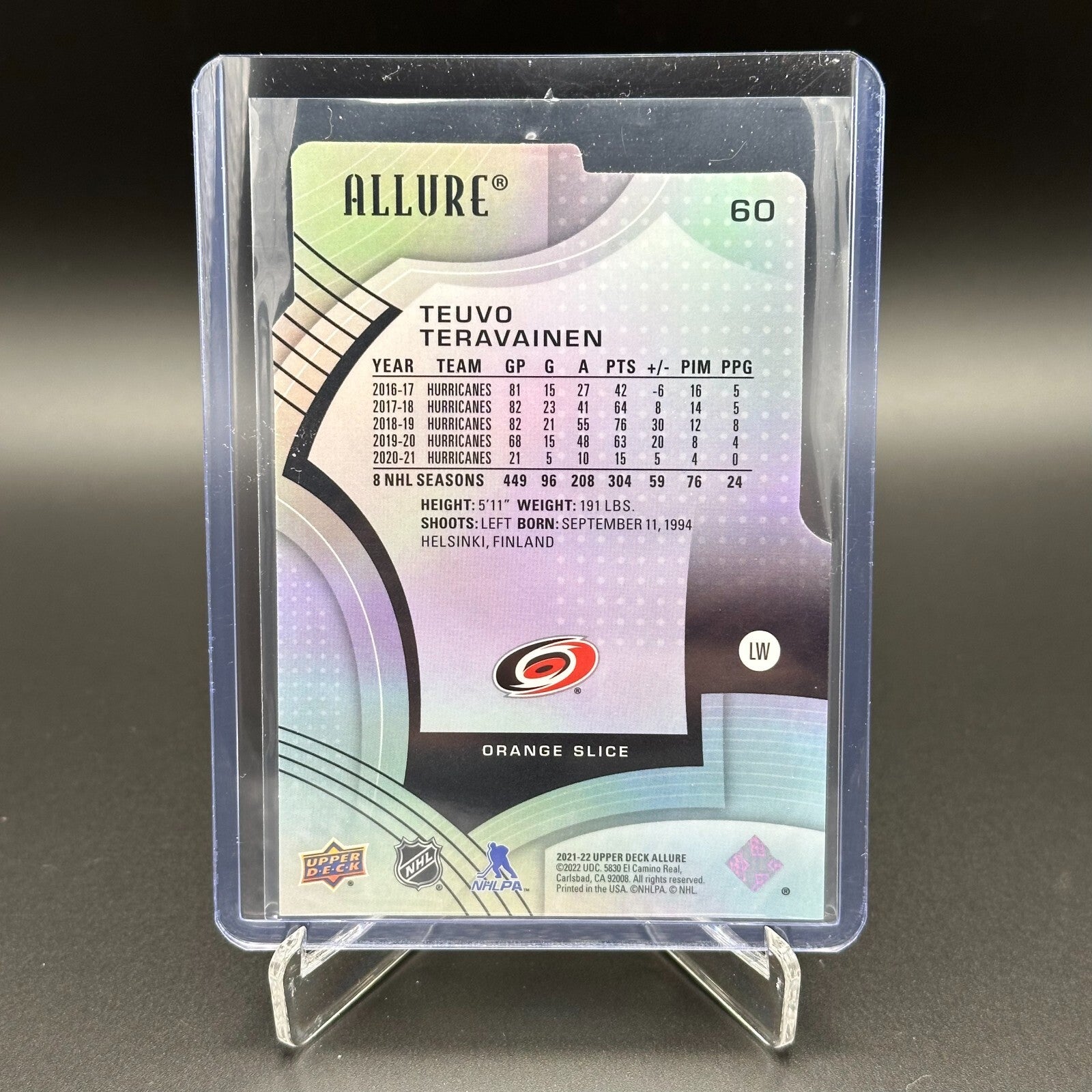 2021-22 UD Allure TEUVO TERAVAINEN #60 Orange Slice Die-Cut Carolina Hurricanes